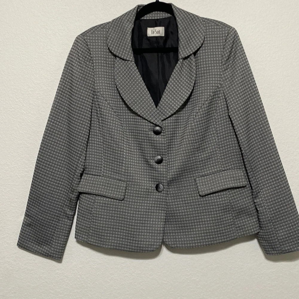 Le Suit Gray Geo Print Single Breasted Women's Blazer Jacket Plus Size 14